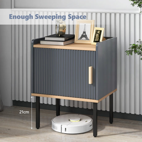 Nightstand Bedside End Table with Door Cabinet for Living Room Bedroom-Gray