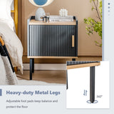 Nightstand Bedside End Table with Door Cabinet for Living Room Bedroom-Gray