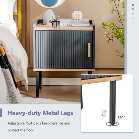 Nightstand Bedside End Table with Door Cabinet for Living Room Bedroom-Gray