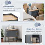 Nightstand Bedside End Table with Door Cabinet for Living Room Bedroom-Gray