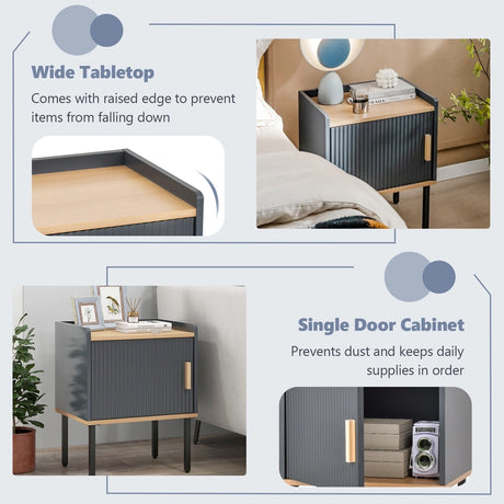 Nightstand Bedside End Table with Door Cabinet for Living Room Bedroom-Gray