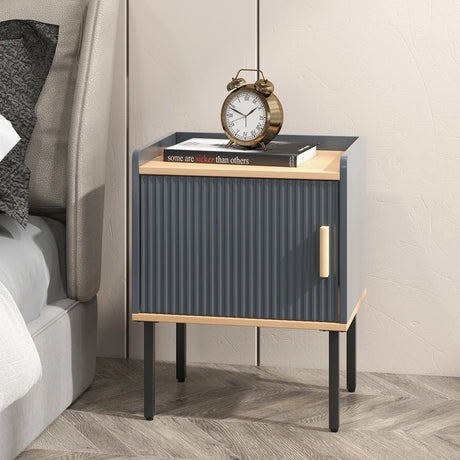 Nightstand Bedside End Table with Door Cabinet for Living Room Bedroom-Gray
