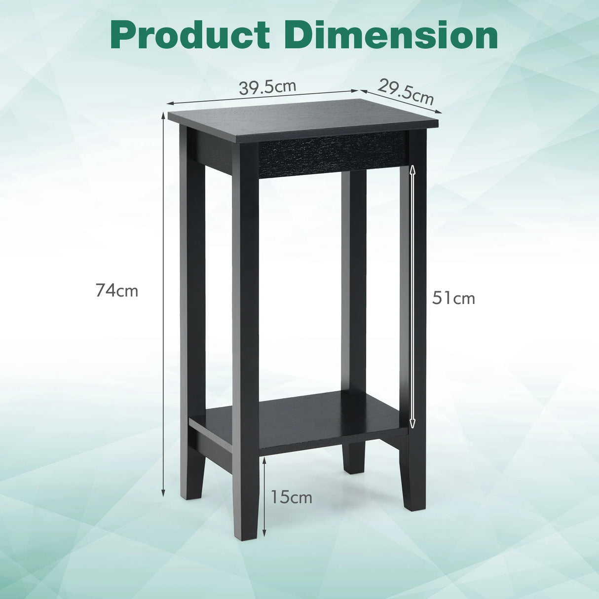 2-Tier Nightstand End Side Wooden Legs Table for Bedroom-Black