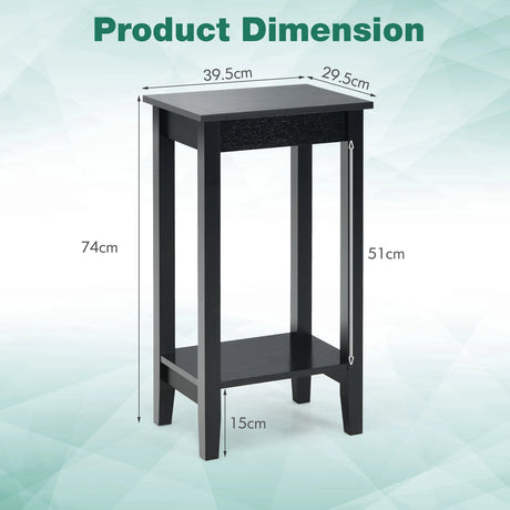 2-Tier Nightstand End Side Wooden Legs Table for Bedroom-Black