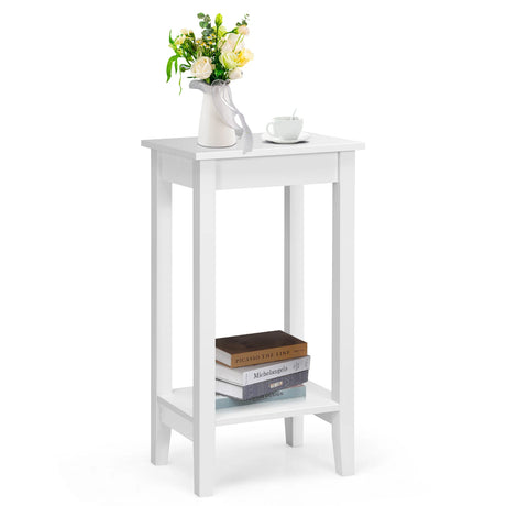 Narrow Sofa Side Table with Storage Shelf for Living Room