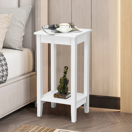 Narrow Sofa Side Table with Storage Shelf for Living Room
