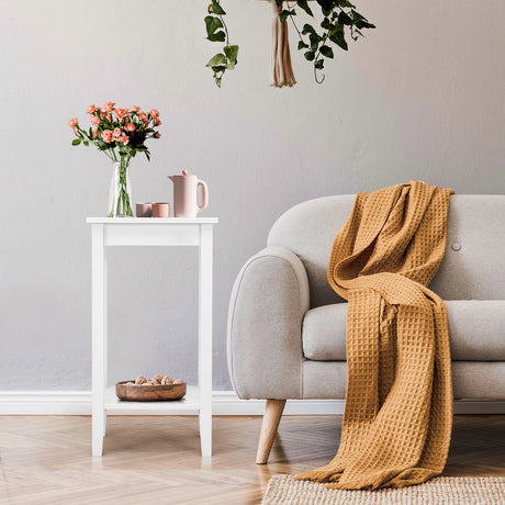 Narrow Sofa Side Table with Storage Shelf for Living Room