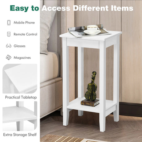 Narrow Sofa Side Table with Storage Shelf for Living Room