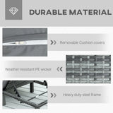 Outsunny Rattan Sun Lounger, 5-Level Adjustable Garden Lounger Recliner with Cushion and Headrest, Outdoor Reclining Sunbed, Steel Frame Garden Chair for Patio, Beach, Terrace, Dark Grey