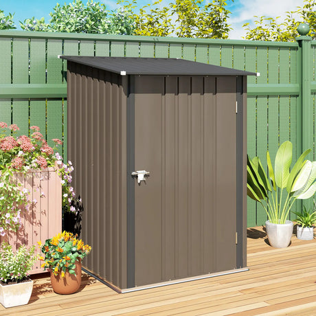 Outsunny Small Metal Garden Shed 3.3 x 3.4 Lean To Steel Garden Shed with Locking Door, Brown