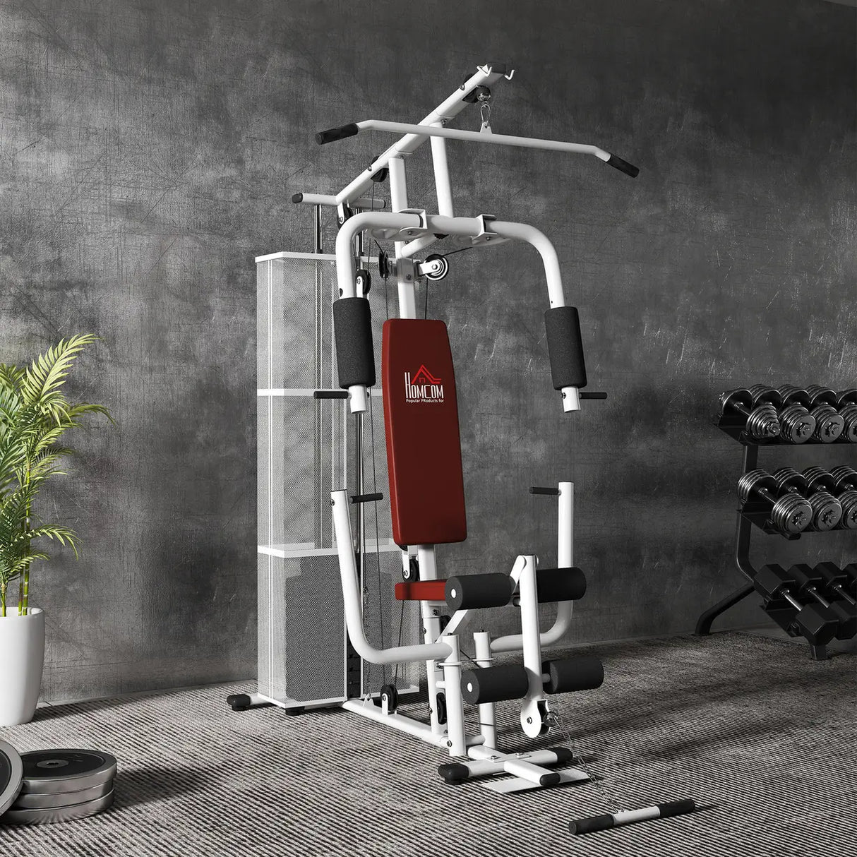 HOMCOM Multifunction Home Gym Weight Training Workout Station Fitness Strength Machine, White