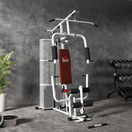 HOMCOM Multifunction Home Gym Weight Training Workout Station Fitness Strength Machine, White