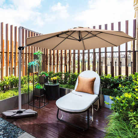 Round Cantilever Umbrella with Heavy-Duty Aluminum Pole for Garden-Beige