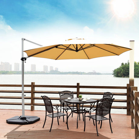 Round Cantilever Umbrella with Heavy-Duty Aluminum Pole for Garden-Beige