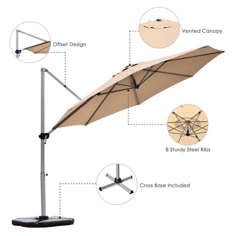Round Cantilever Umbrella with Heavy-Duty Aluminum Pole for Garden-Beige