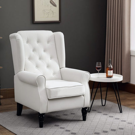 HOMCOM Wingback Accent Chair, Retro Upholstered Button Tufted Occasional Chair for Living Room and Bedroom, Cream White