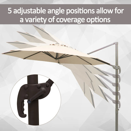 Outsunny 3M Banana Parasol Hanging Cantilever Umbrella W/ Cross Base Hand Crank Aluminium Frame 360Rotation Hand Crank-Beige
