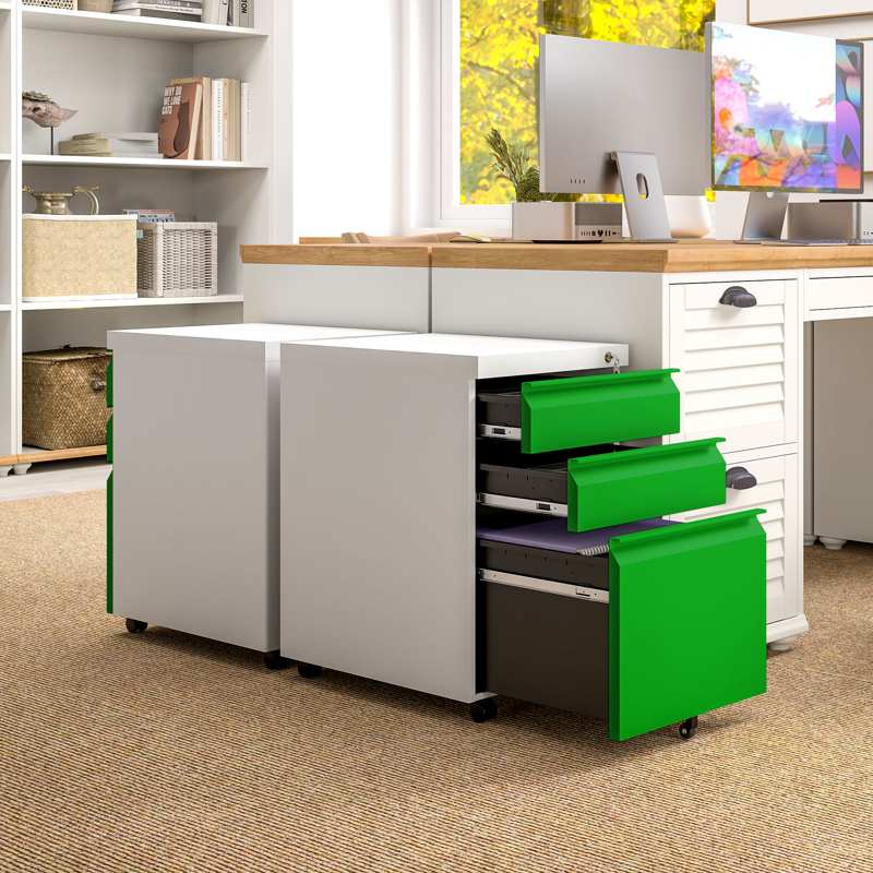 Vinsetto 3 Drawer Filling Cabinet, Mobile Metal File Cabinet with Anti-tilt Design for Letter, A4, Legal Size, Green