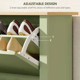HOMCOM Slim Shoe Cabinet, Narrow Shoe Cupboard with 2 Flip Drawers, Adjustable Shelves for 12 Pairs of Shoes, Green