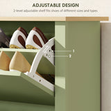 HOMCOM Slim Shoe Cabinet, Narrow Shoe Cupboard with 2 Flip Drawers, Adjustable Shelves for 12 Pairs of Shoes, Green