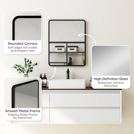 HOMCOM Rectangular Wall Mirror with HD Glass - Black