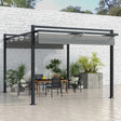 Outsunny Aluminium Pergola with Retractable Roof, 3x4m Garden Shelter for Patio Deck in, Dark Grey