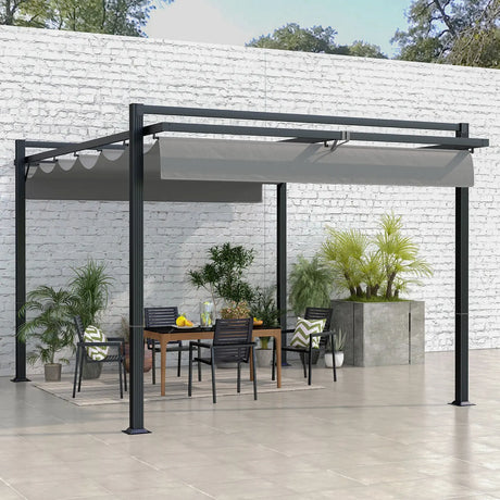 Outsunny Aluminium Pergola with Retractable Roof, 3x4m Garden Shelter for Patio Deck in, Dark Grey