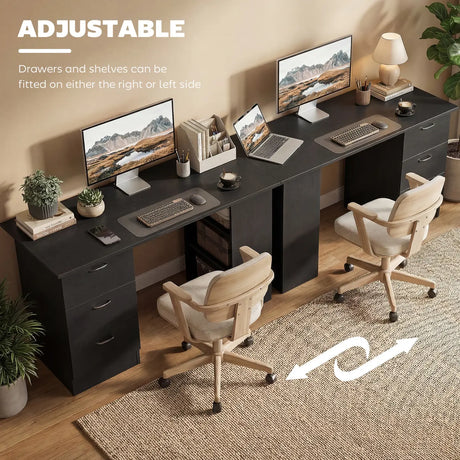HOMCOM Computer Desk, Writing Table, PC Workstation with 3 Storage Shelves and Drawers, Handle, for Home Office, Black