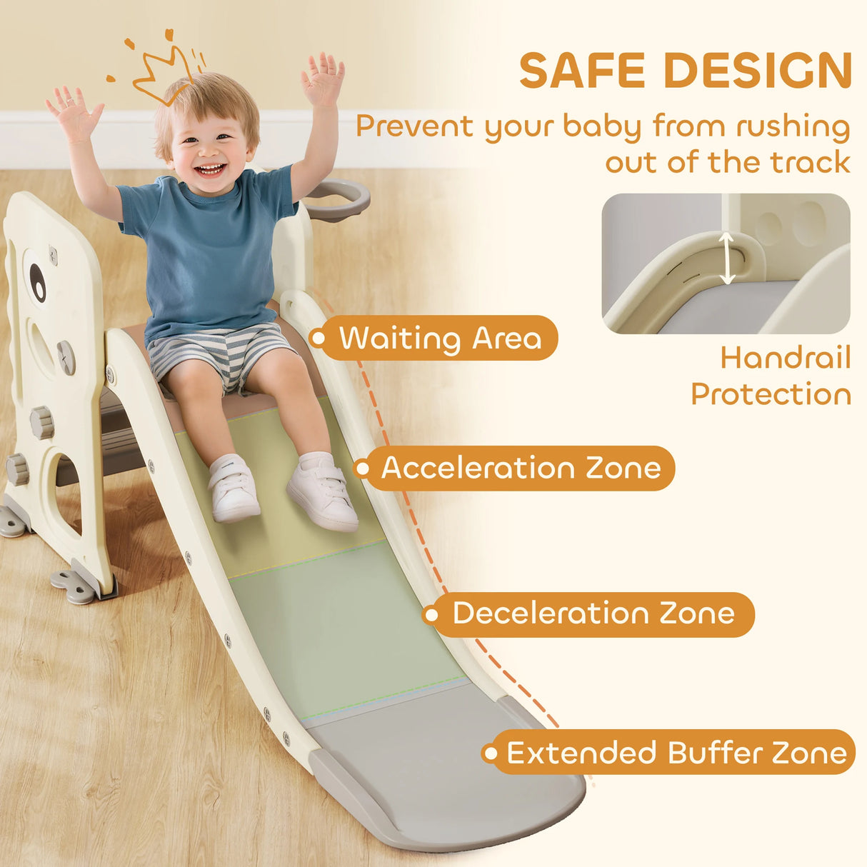 AIYAPLAY 3 in 1 Kids Slide with Climber, Basketball Hoop and Ball, Foldable Indoor Toddler Slide for Ages 2-5, Cream White