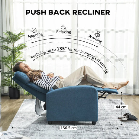 HOMCOM 135 Push Back Recliner Armchair, with Footrest - Blue