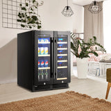 2-Door Dual Zone Beverage Wine Fridge with Auto Defrost Function-Black