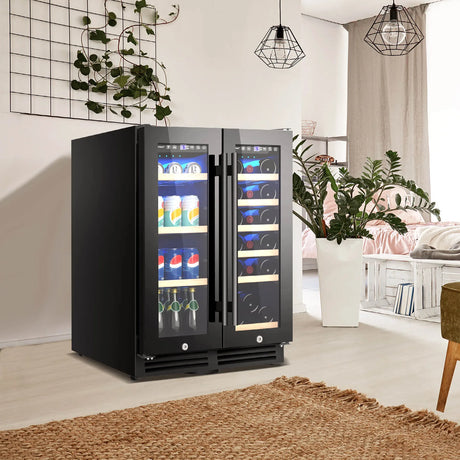 2-Door Dual Zone Beverage Wine Fridge with Auto Defrost Function-Black