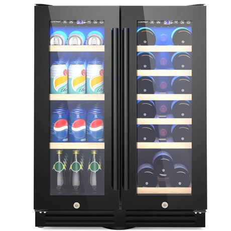 2-Door Dual Zone Beverage Wine Fridge with Auto Defrost Function-Black