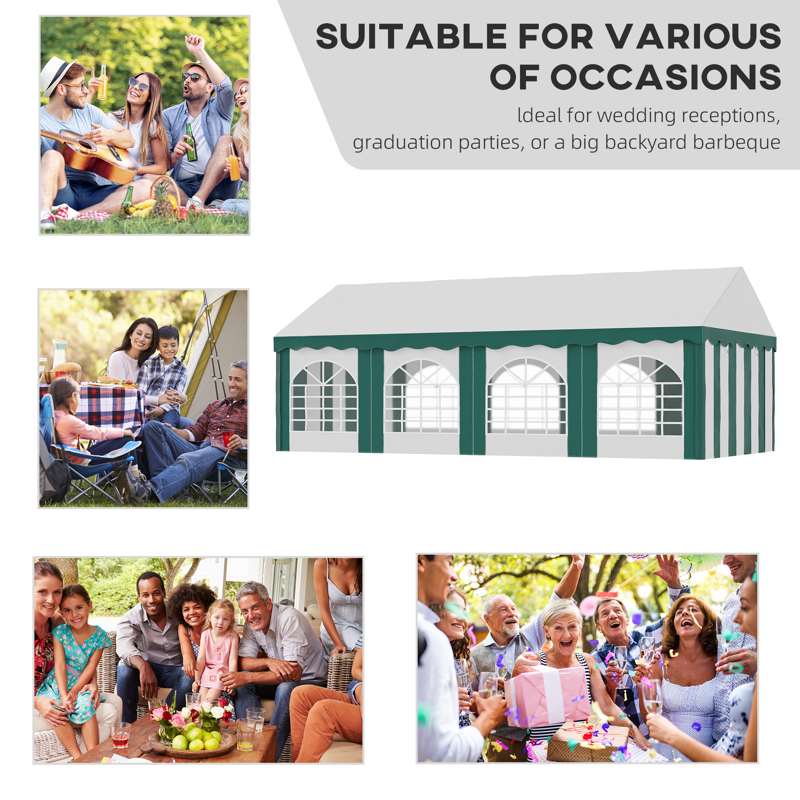 Outsunny 8 x 4m Garden Gazebo with Sides, Galvanised Marquee Party Tent with Eight Windows and Double Doors, for Parties, Wedding and Events