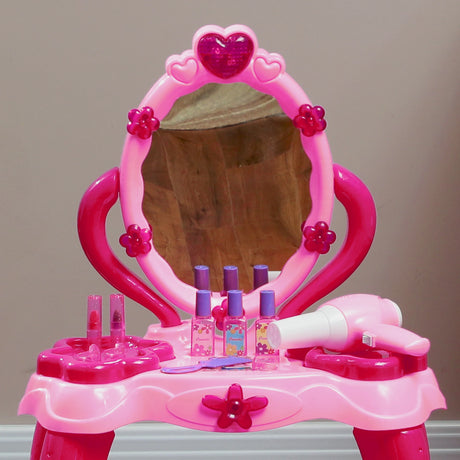 AIYAPLAY Kids Dressing Table with mirror, Stool, Light, Music, 15 Accessories, for Ages 3-6 Years, Pink