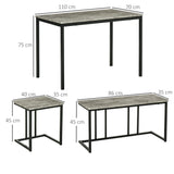 HOMCOM Dining Table and Chairs Set for 4 People, Concrete Effect Kitchen Table and Bench Set with Steel Frame, 4 Piece Dining Room Sets, Grey