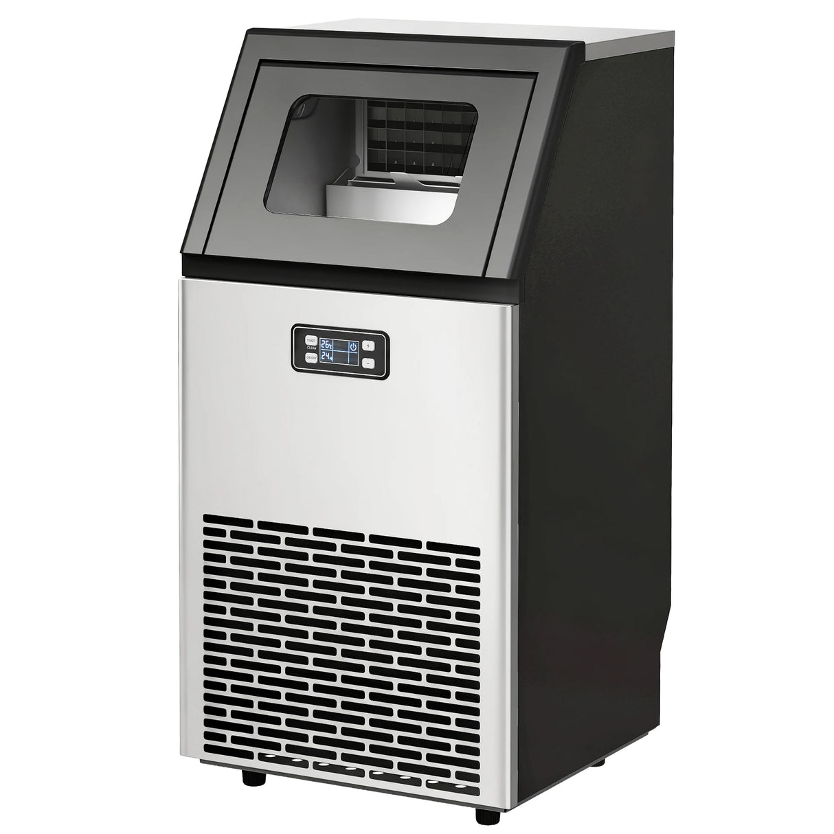 HOMCOM Commercial Ice Maker Machine, Freestanding Stainless Steel Ice Machine with Self-Cleaning, LCD Display, 45kg/24 Hours and 11kg Storage for Home, Office, Bar, Restaurant