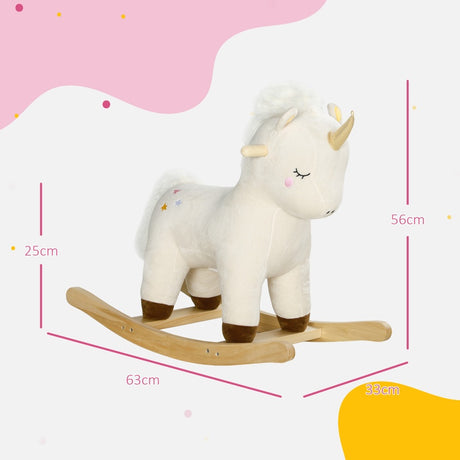 AIYAPLAY Rocking Horse with Unicorn Design, Sounds, for Ages 2-4 Years, White