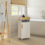 kleankin Scandinavian-Style Bathroom Cabinet, with Removable Top Tray - White/Wood Effect