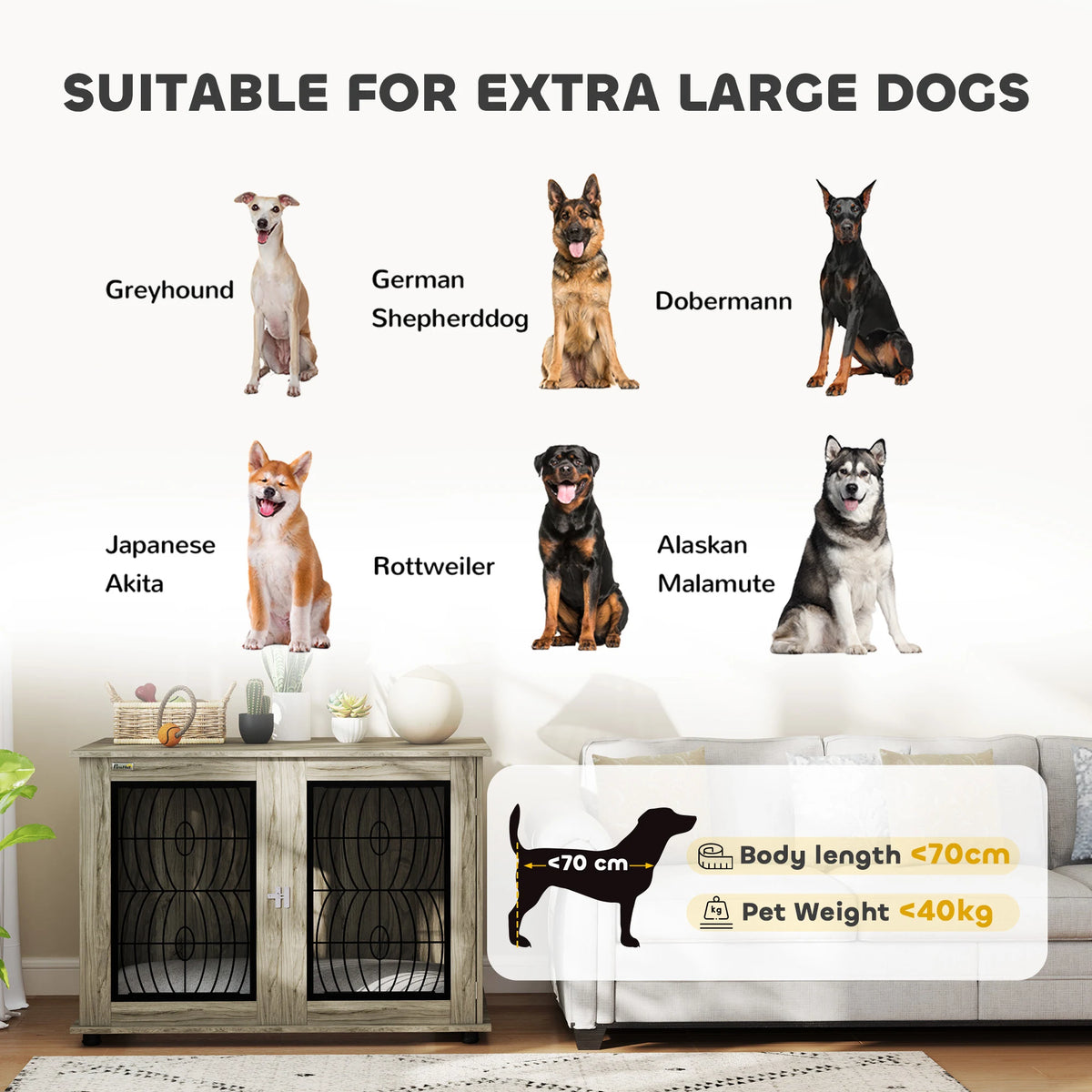 PawHut 46.46'' Dog Crate Furniture Table with Soft Washable Cushion and Lockable Door, for Large Indoor Dogs, Grey