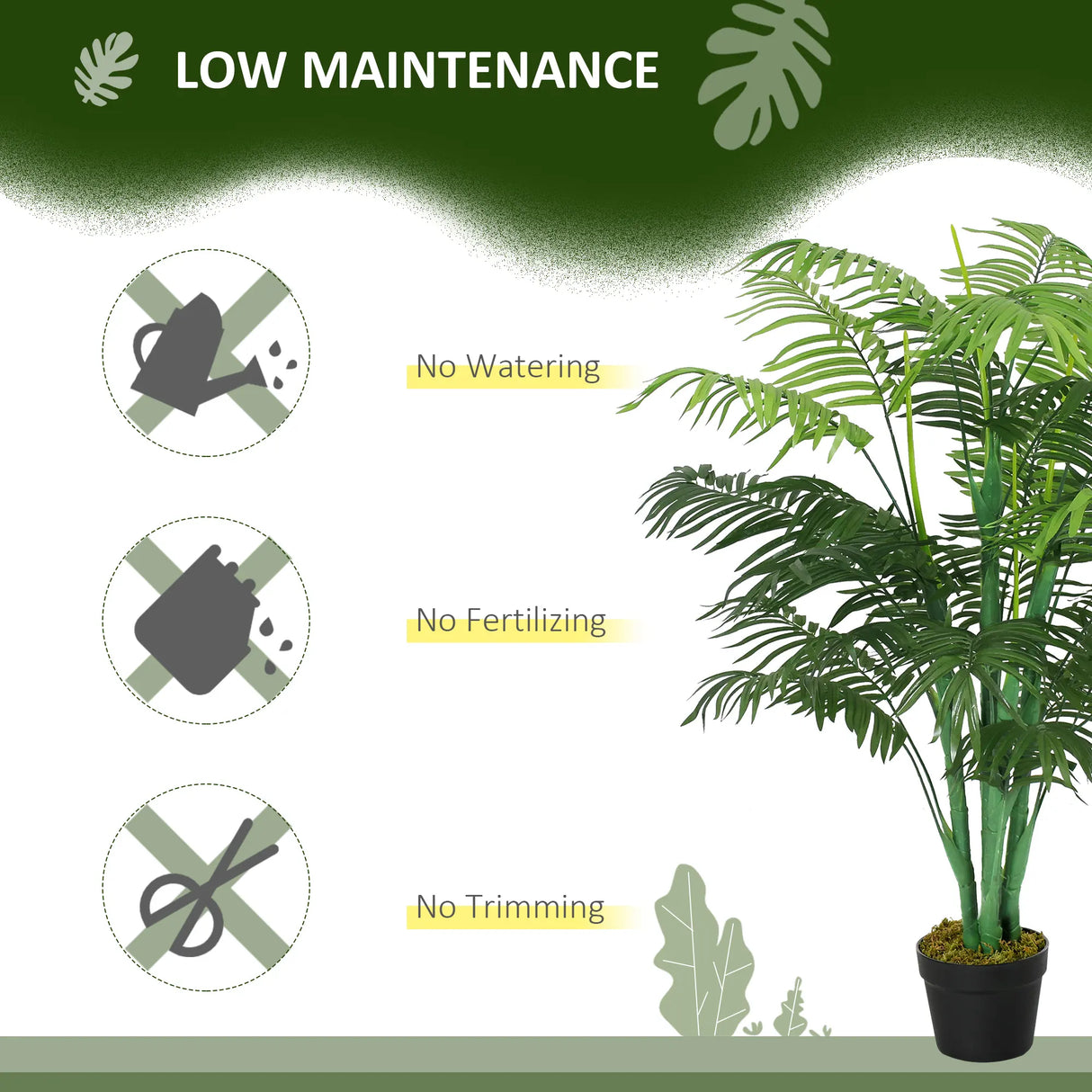 Outsunny 125cm/4FT Artificial Palm Plant Decorative Tree with Nursery Pot, Fake Plastic Indoor Home Office Dcor, Green