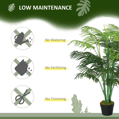 Outsunny 125cm/4FT Artificial Palm Plant Decorative Tree with Nursery Pot, Fake Plastic Indoor Home Office Dcor, Green