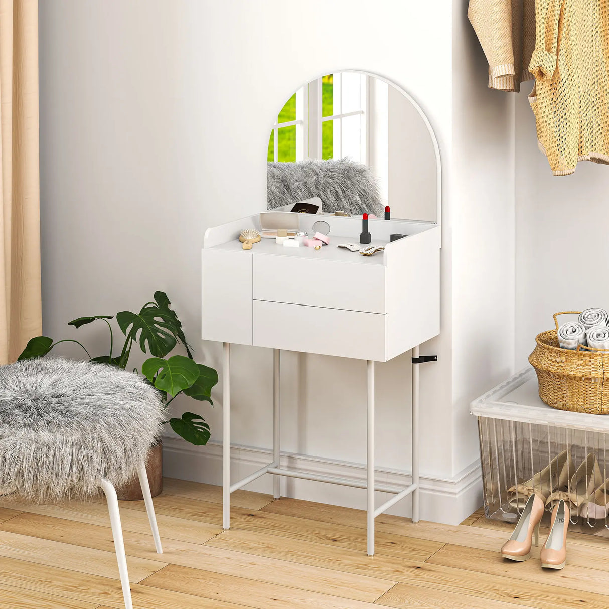 HOMCOM Three Drawer Compact Dressing Table - White