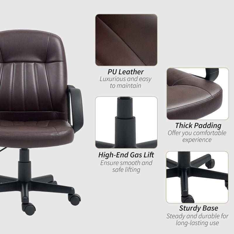 HOMCOM Swivel Executive Chair PU Leather Computer Desk Chair, Dark Brown