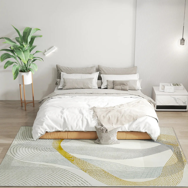 HOMCOM Modern Area Rug, Machine Washable Rug, Allergy-Friendly Floor Carpet for Living Room, Bedroom, Dining Room, Home Office, 230 x 160 cm, Cream White