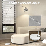 HOMCOM Arc Floor Lamp for Living Room, Modern Adjustable Standing Lamp with Faux Black Marble Base Silver Tone