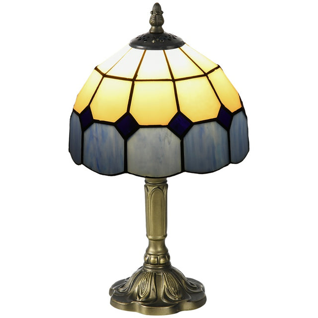 HOMCOM Handmade Stained Glass Table Lamp, Antique Bedside Lamp for Bedroom, Living room, Home, Nightstand, Decorative Night Light, Blue