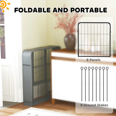 PawHut Eight-Panel Dog Playpen with Door, for Large Dogs, Indoors, Outdoors, 60cm Tall, Black