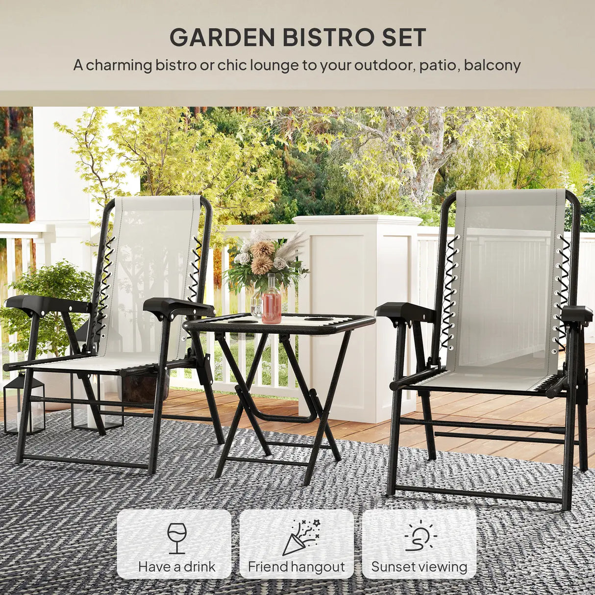 Outsunny Three-Piece Garden Table and Chair Set - Cream White
