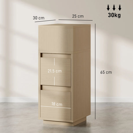HOMCOM Slim Bedside Table, Narrow Bedside Cabinet with Open Shelf and 2 Drawers for Bedroom, Living Room, Natural Wood Finish